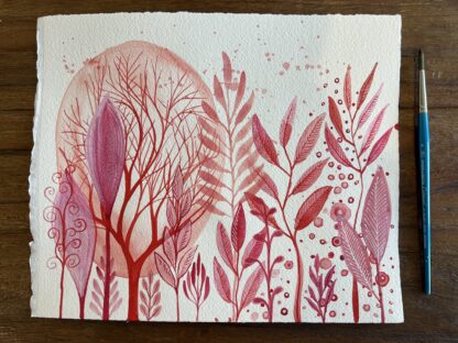 "Pink sea garden 2" - intuitive abstract watercolour inspired by underwater plants in shades of pink