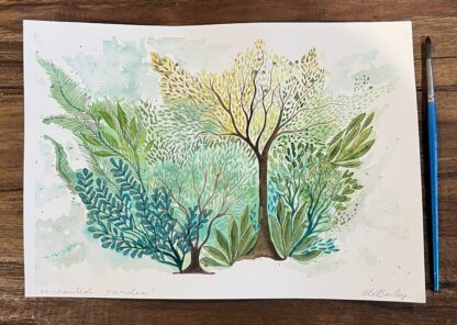 Enchanted Garden - original iridescent intuitive abstract painting of a garden in green and gold - Image 2
