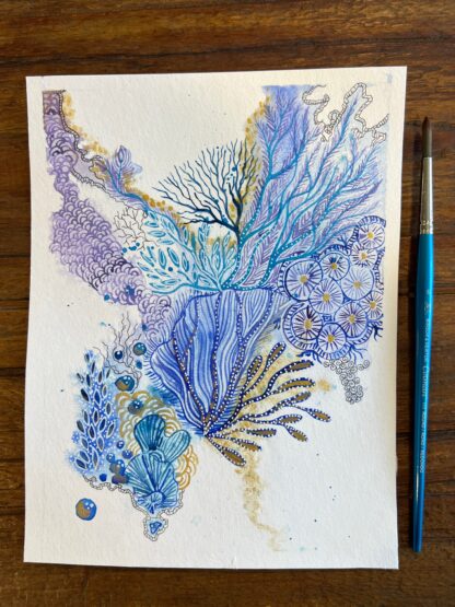 Blue Reef 2 - ORIGINAL intuitive abstract watercolour reef painting - Image 3