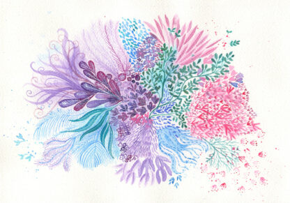"Floral explosion" - intuitive abstract watercolour painting in pastel colours of floral motifs