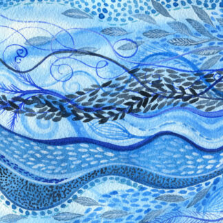 "Flow" intuitive abstract watercolour painting in shades of blue