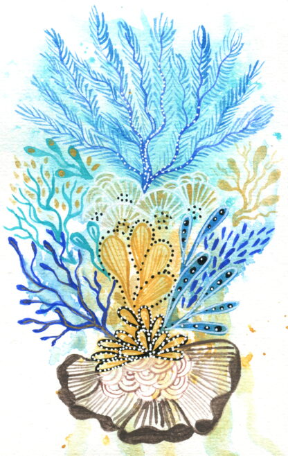 Scanned image of painting "Little Blue Reef" by KLBaileyArt