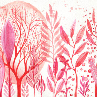 "Pink sea garden 2" - intuitive abstract watercolour inspired by underwater plants in shades of pink