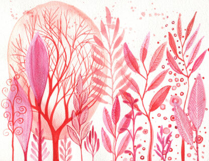 "Pink sea garden 2" - intuitive abstract watercolour inspired by underwater plants in shades of pink